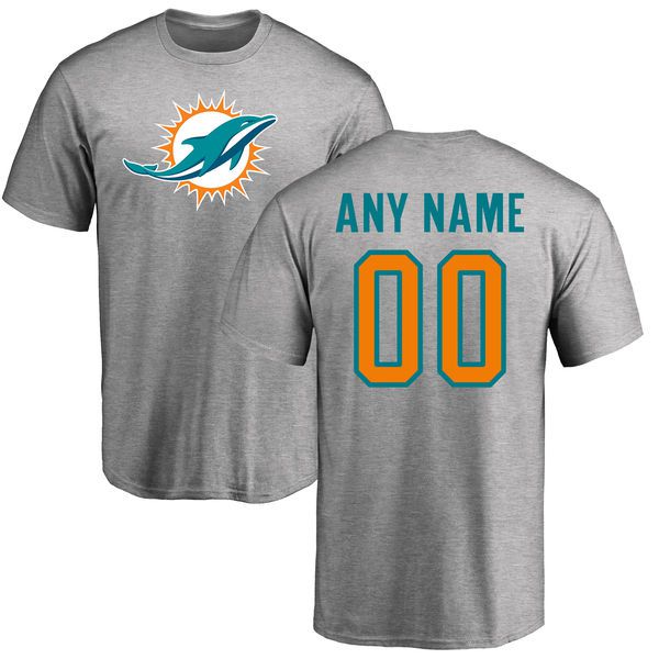 Men Miami Dolphins NFL Pro Line Ash Custom Name and Number Logo T-Shirt